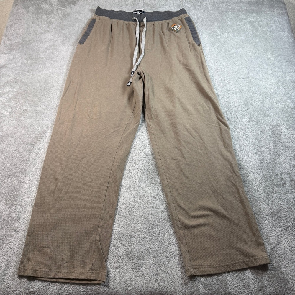 Psycho Bunny Wide Leg Lounge Pants Mens Large Brown Cotton Blend Drawstring Logo